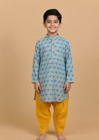 Blue floral kurta with yellow payjama
