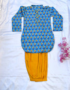 Blue floral kurta with yellow payjama