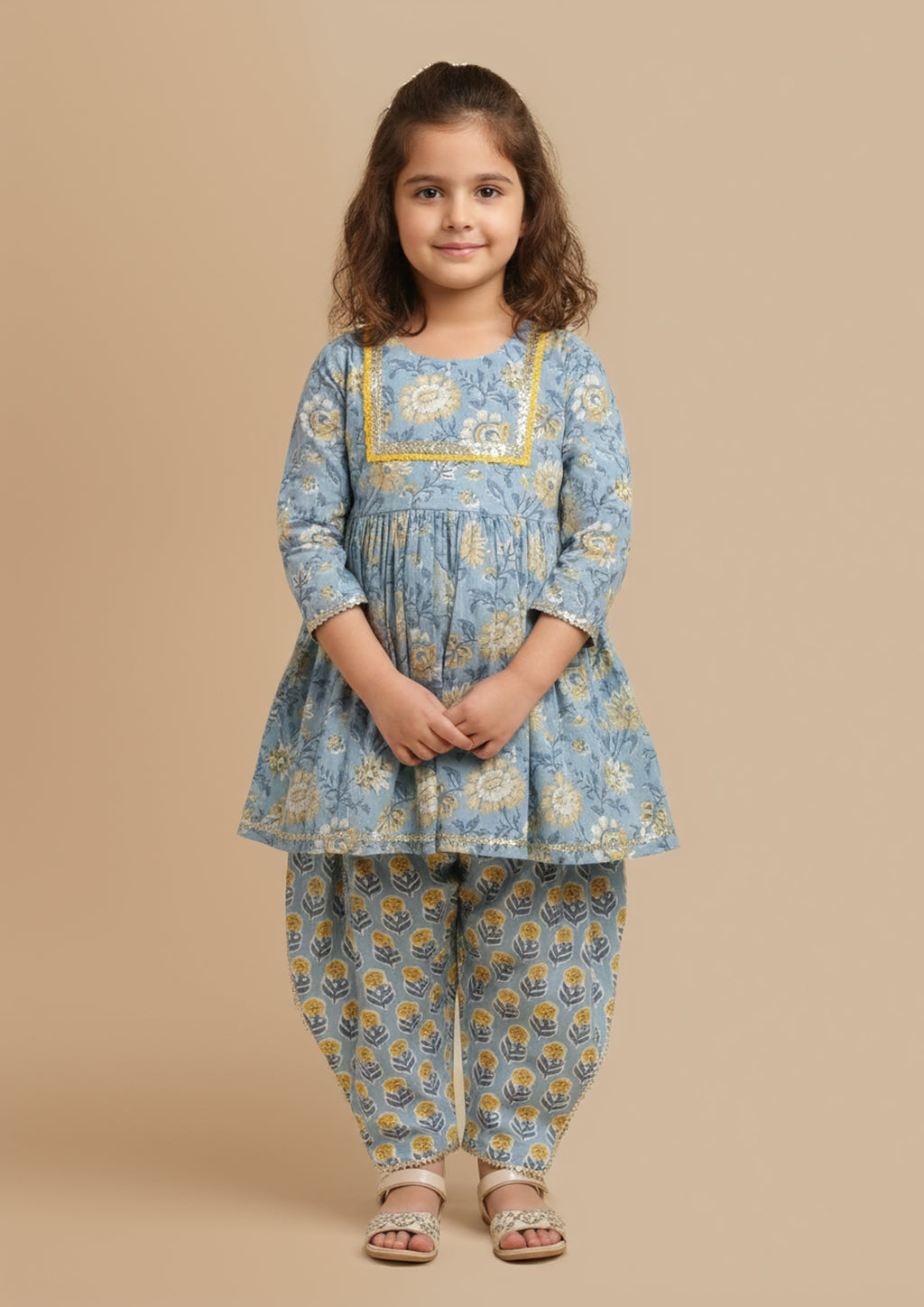 Blue printed peplum coord set for girls