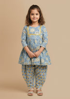 Blue printed peplum coord set for girls