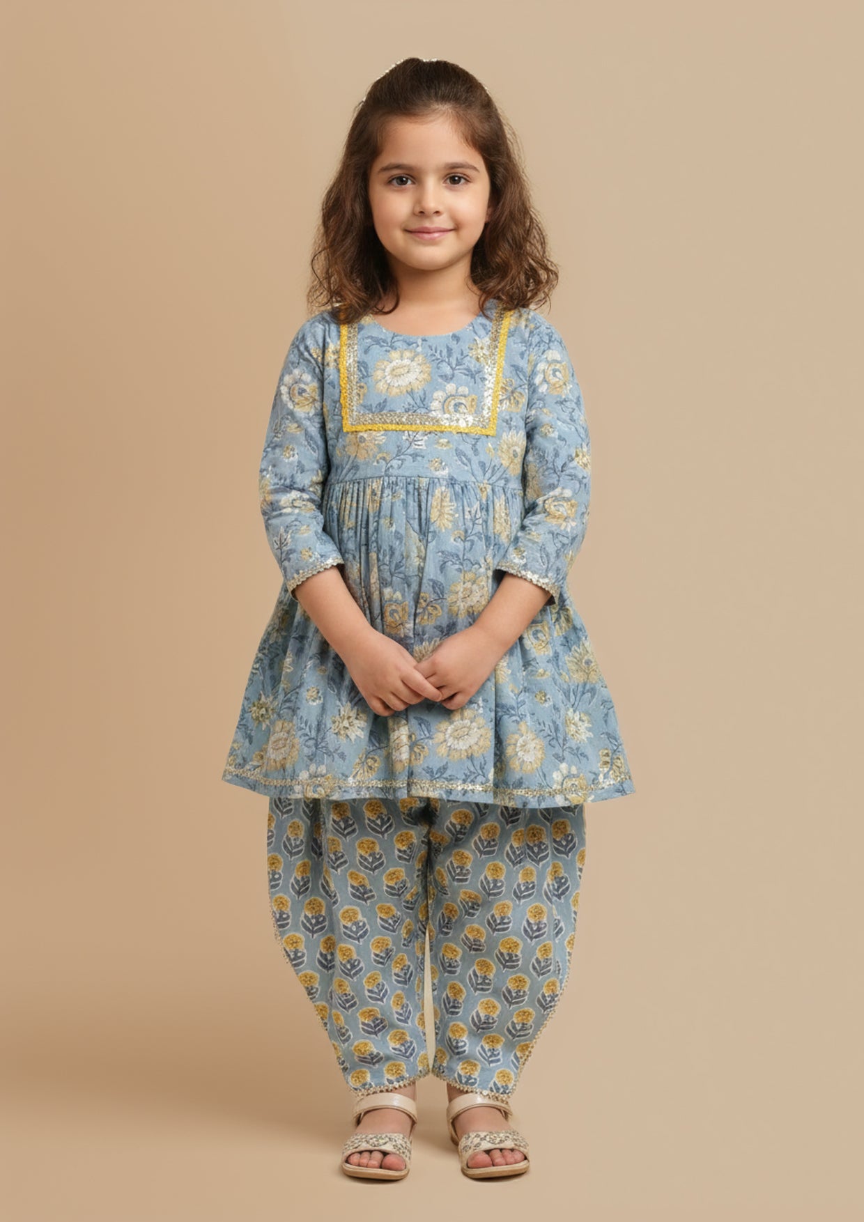 Blue printed peplum coord set for girls
