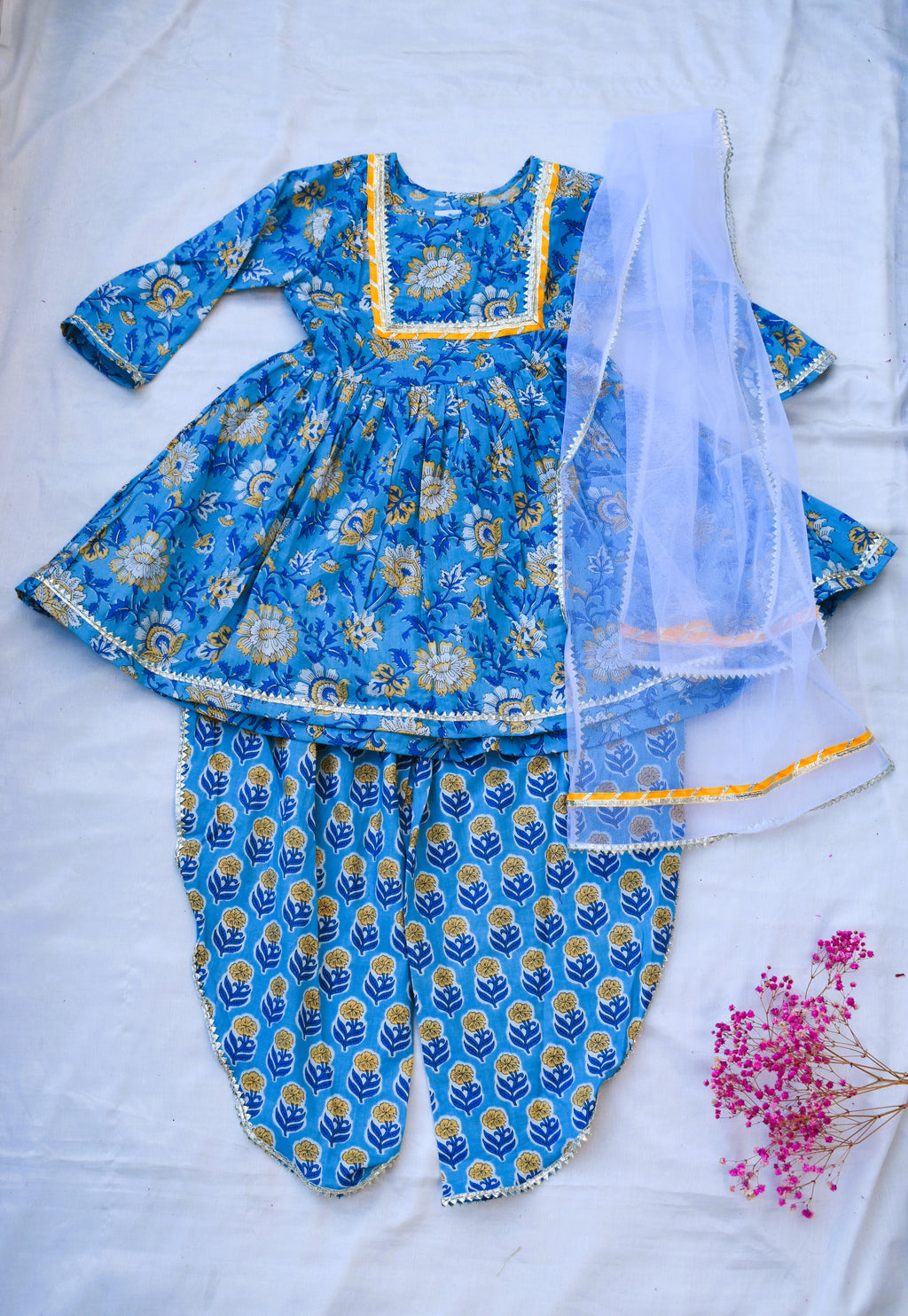 Blue printed peplum coord set for girls