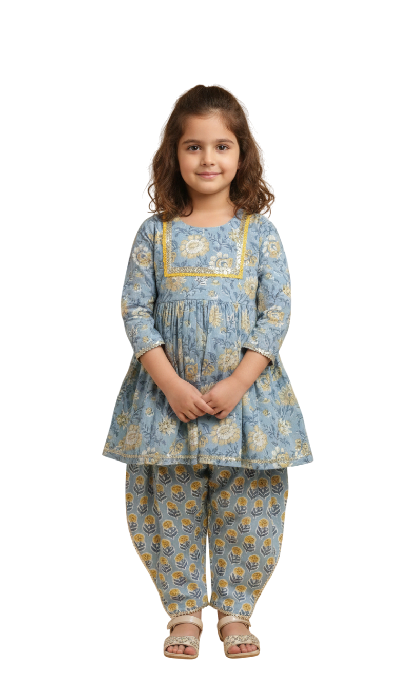Blue printed peplum coord set for girls