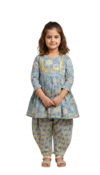 Blue printed peplum coord set for girls