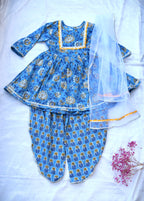 Blue printed peplum coord set for girls