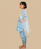 Blue printed peplum coord set for girls