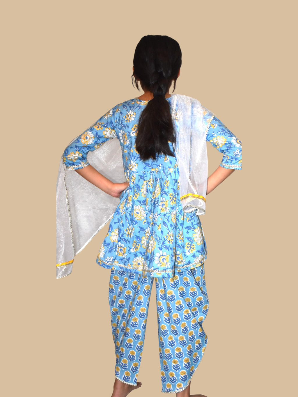 Blue printed peplum coord set for girls