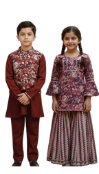 Girls wine floral sharara set