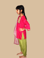 Pink kurta with green payjama and dupatta set