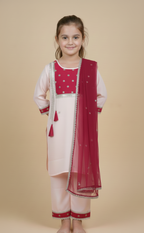 Pink kurta payjama with  maroon dupatta set of 3