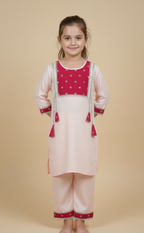 Pink kurta payjama with  maroon dupatta set of 3