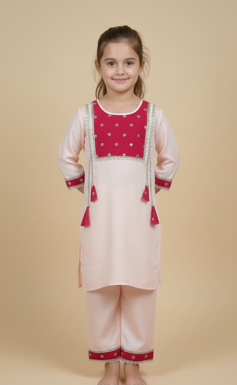 Pink kurta payjama with  maroon dupatta set of 3