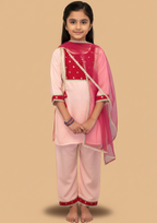 Pink kurta payjama with  maroon dupatta set of 3