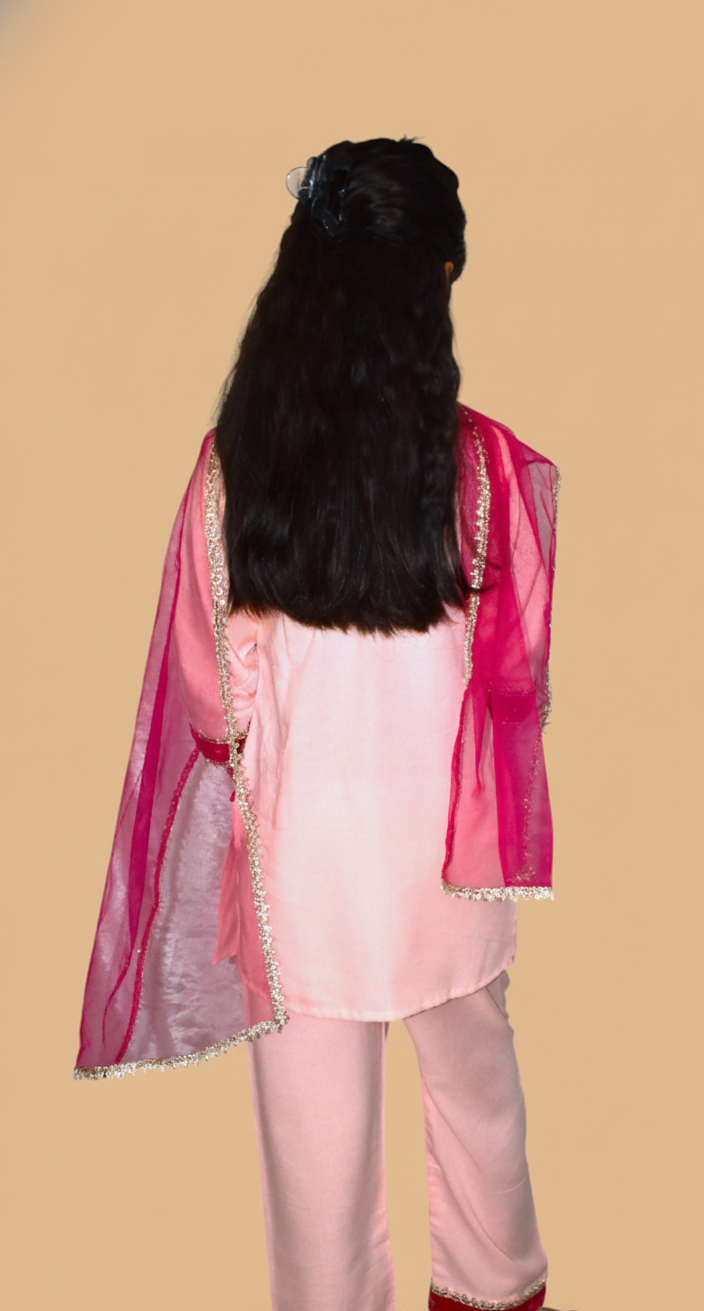 Pink kurta payjama with  maroon dupatta set of 3