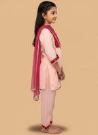 Pink kurta payjama with  maroon dupatta set of 3