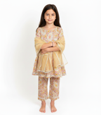 Beige paisley coord set with a gold dupatta