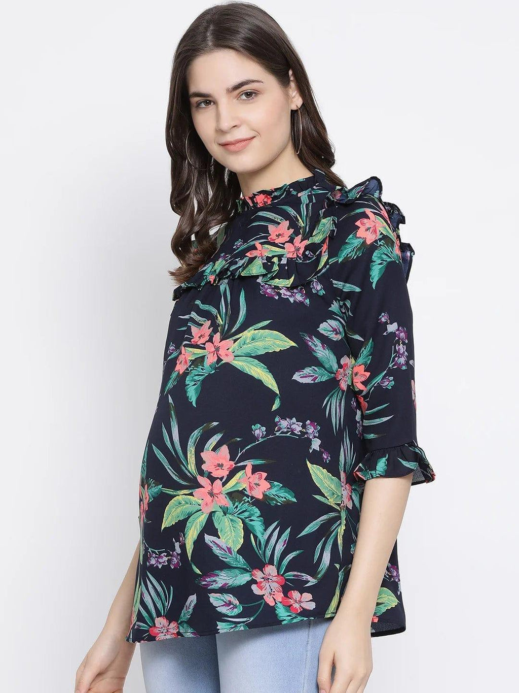 Multicolor Floral Wave Maternity Top