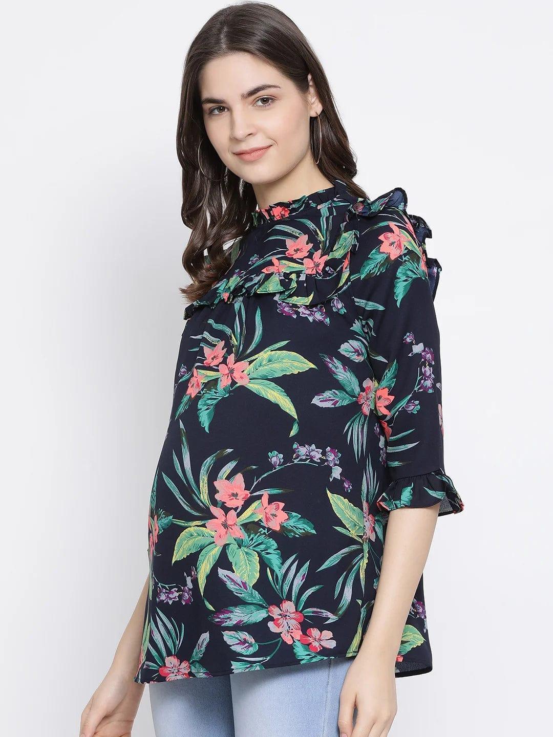 Multicolor Floral Wave Maternity Top