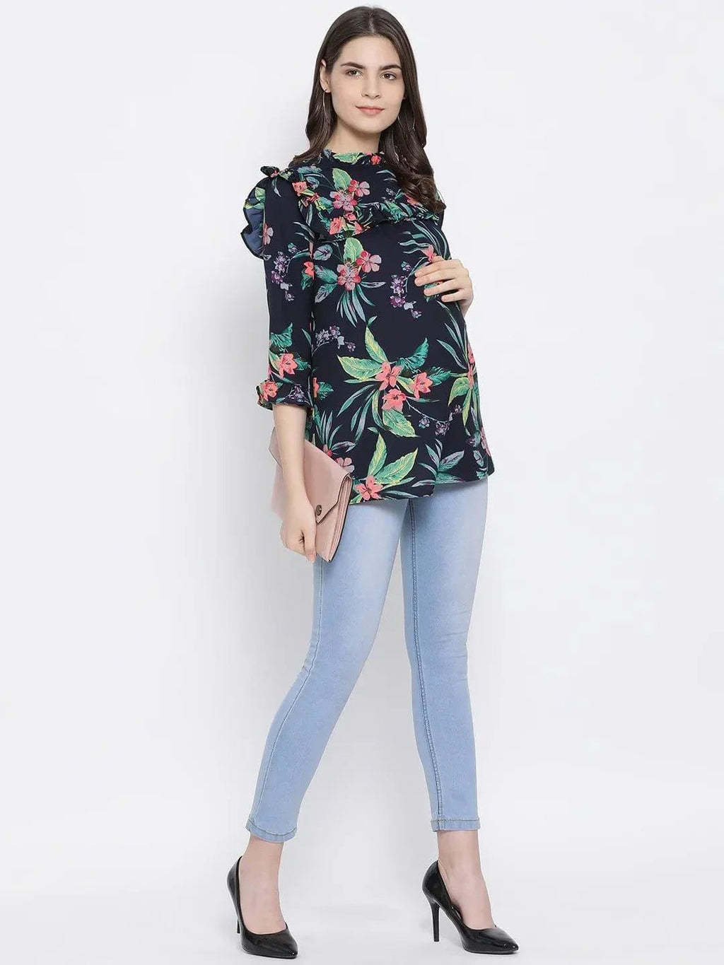 Multicolor Floral Wave Maternity Top