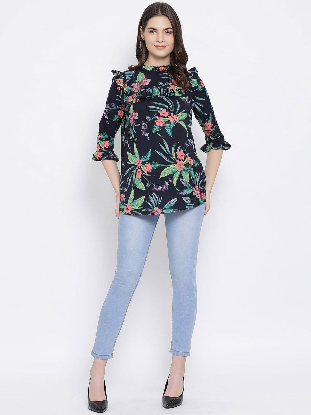 Multicolor Floral Wave Maternity Top