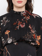 Women's Black Floral Maternity Dress