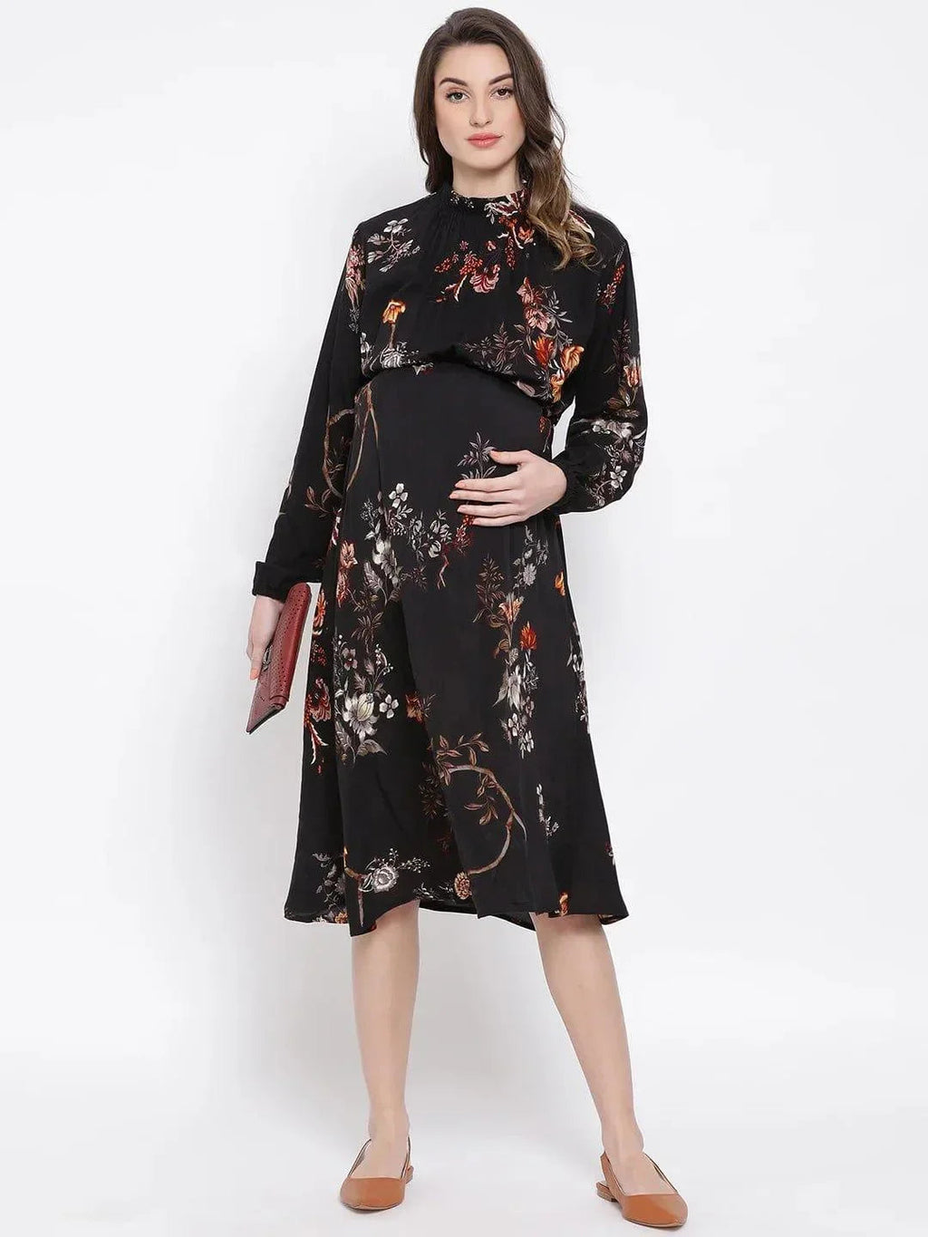 Women's Black Floral Maternity Dress