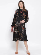 Women's Black Floral Maternity Dress