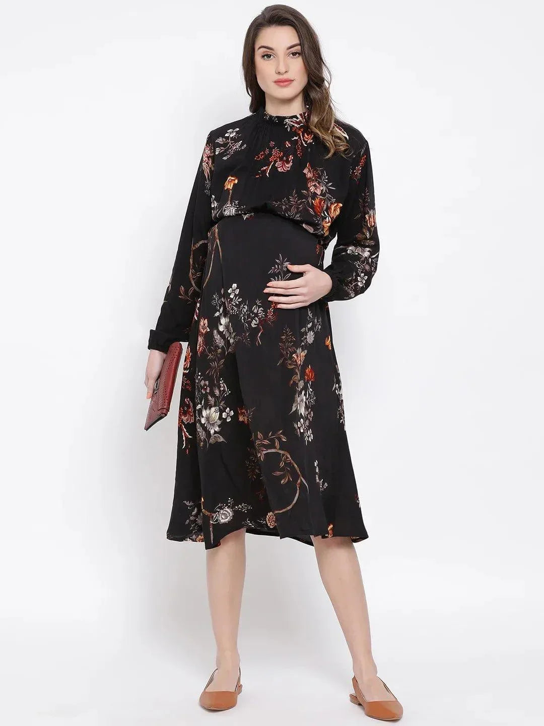 Women's Black Floral Maternity Dress