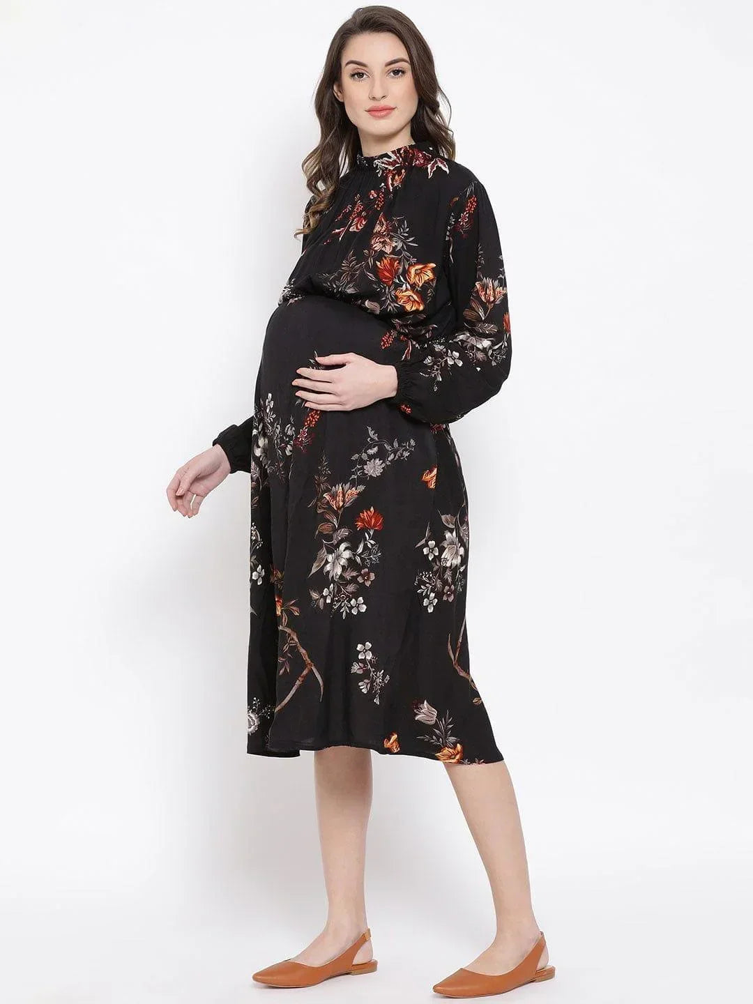 Women's Black Floral Maternity Dress
