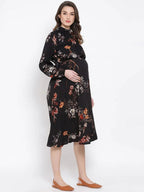 Women's Black Floral Maternity Dress
