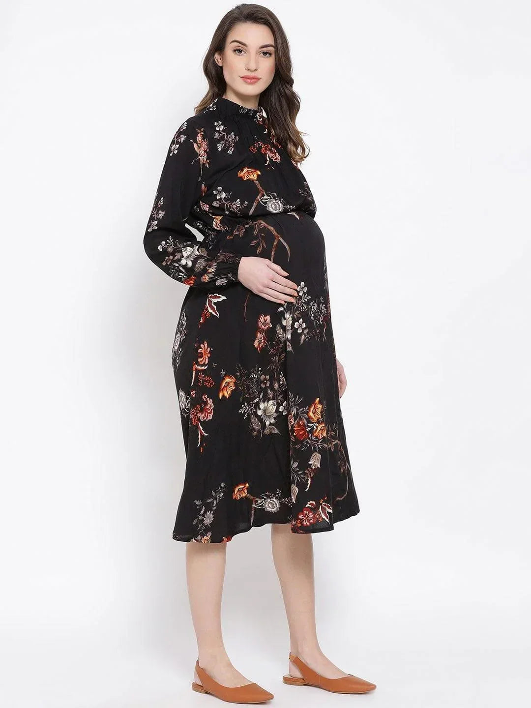 Women's Black Floral Maternity Dress