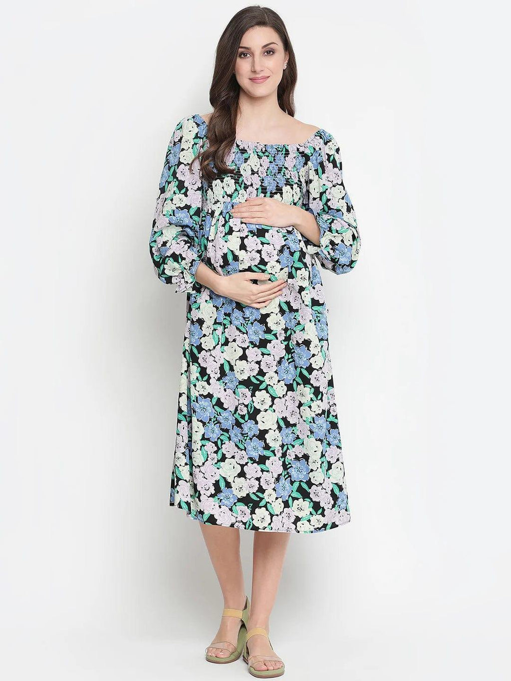 Women's White Floral Print Maternity Dress