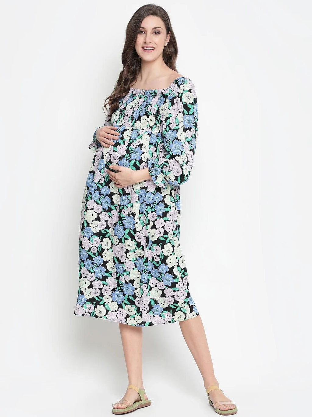 Women's White Floral Print Maternity Dress