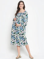 Women's White Floral Print Maternity Dress
