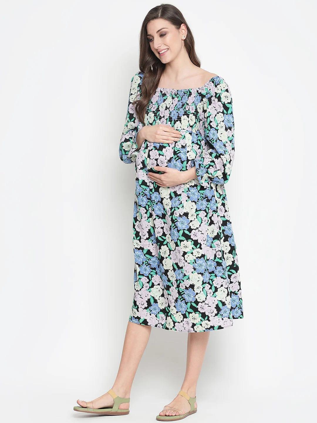 Women's White Floral Print Maternity Dress