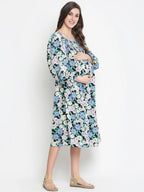 Women's White Floral Print Maternity Dress