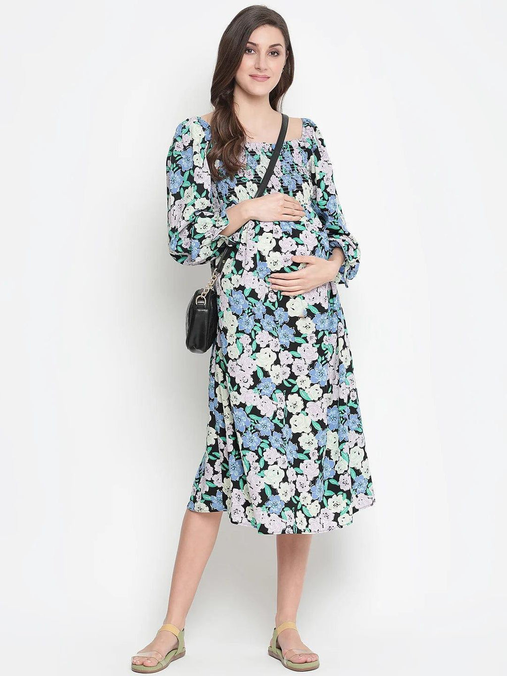 Women's White Floral Print Maternity Dress