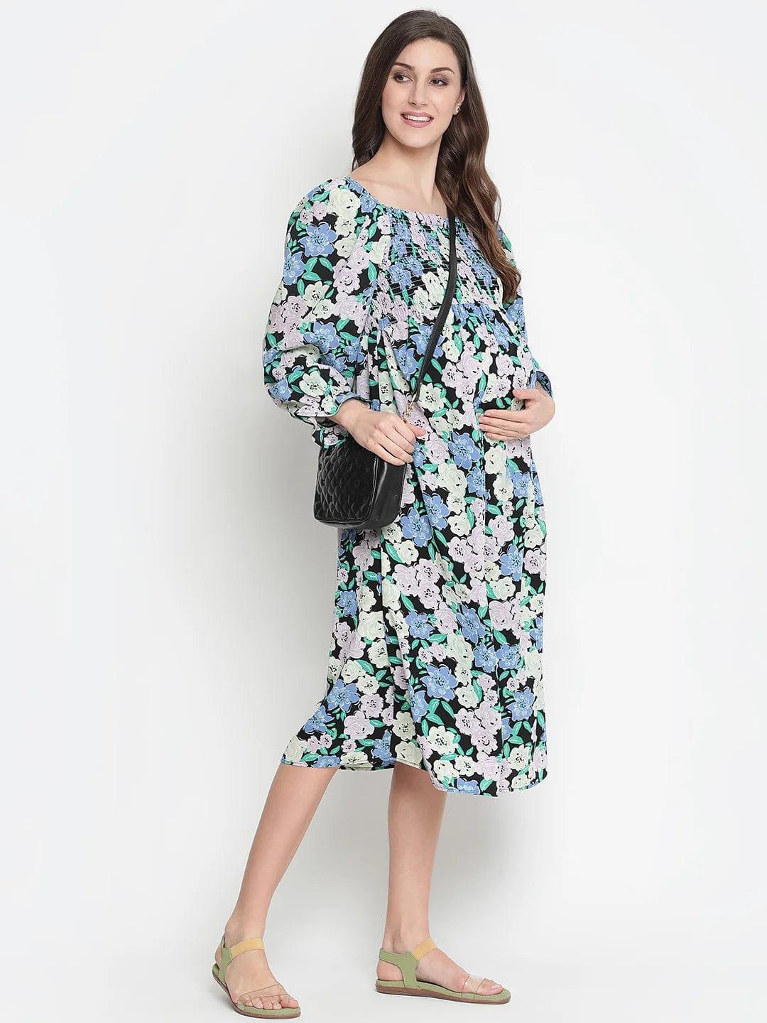 Women's White Floral Print Maternity Dress