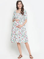 White Floral Print Maternity Dress