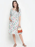 White Floral Print Maternity Dress