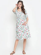 White Floral Print Maternity Dress