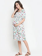 White Floral Print Maternity Dress