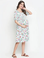 White Floral Print Maternity Dress