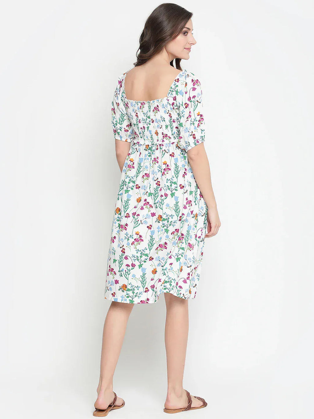 White Floral Print Maternity Dress