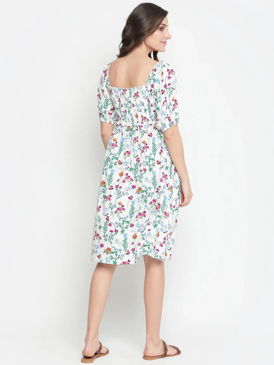 White Floral Print Maternity Dress