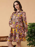 Yellow Tropical Print Maternity Dress