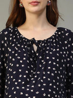 Navy Blue Floral Print Maternity Top