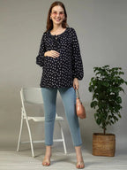 Navy Blue Floral Print Maternity Top