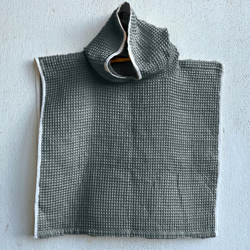 Organic Waffle Hooded Poncho Towel Set - Grey