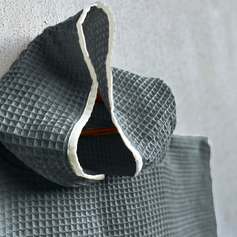 Organic Waffle Hooded Poncho Towel Set - Grey